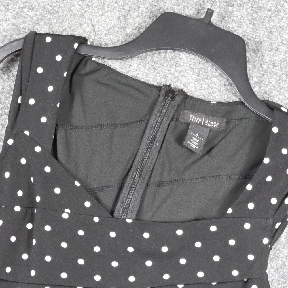 White House Black Market Women 6 Dress Black Polka Dot Bandage Sheath Sleeveless
